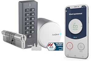 tedee Go Serratura Smart con tastiera, cilindro Euro e Bluetooth, app, PIN, la serratura intelligente per porte trasforma il vostro smartphone in una chiave (+ Tastiera + Cil. 30-61 mm / 37-68 mm C))
