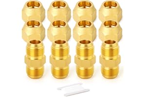 GASHER 4Packs Métals Raccord de tube en laiton, demi-union avec écrou Flare, 1/4 "Flare x 1/4" Raccords de tuyaux mâles Flare