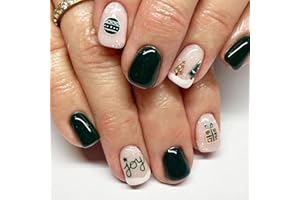 Ceboic 24 szt. Boże Narodzenie, krótkie prostokątne sztuczne paznokcie francuskie, zielono-białe paznokcie do naklejenia, wzór choinki, akryl Full Cover, sztuczne paznokcie dla kobiet i dziewcząt