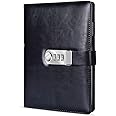 AccuPrints PU Leather Notebook Diary with Lock, Size 6 by 8 inch or A5 with Combination Password Journal- Pages 200 undated (Black)