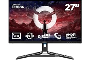 Lenovo Legion R27qe Gen2 - Écran Gaming 27'' QHD (IPS, 200 Hz, 0.5 ms, HDMI+DP, Câble DP, AMD FreeSync Premium) Réglage en Inclinaison - Noir