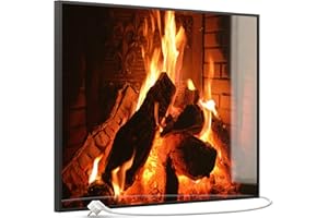 STEINFELD Heizsysteme® Glas Bild Infrarotheizung mit Thermostat | Kaminfeuer | viele Motive 350-1200 Watt Rahmen schwarz (500 Watt, 032 Kamin)