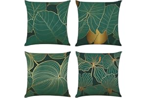 NIULAA Decorativos Lino Fundas de Cojines 50x50 Sofa Set de 4 Verde Oscuro Hojas Fundas de Almohada Decoración Moderno Fundas Cojines Cuadrados Exterior Jardin