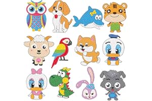 CHYEEH 5D Pittura Diamante Adesivo per Bambini [12 Pezzi] DIY Diamante Painting Kit Bambini Diamond Painting Animali Diamante Adesivo Kit, Strumenti da Disegno Mosaico, per Bambini Principianti Adulti