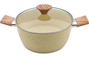 AKH HOUSEWARE Non Stick Casserole Dishes with Lid CookingPot 5 Layer Non-Stick Coated Casserole Dishes/Serving Dishes Induction Hob Compatibility Cookware (Beige, 28CM)