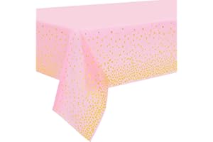 Duocute 2 Pezzi Tovaglia per Feste Rosa e Oro Usa e Getta per Tavolo Rettangolare Copritavolo con Coriandoli a Pois Dorati per addio al nubilato Compleanno Ragazza Baby Shower, 137 cm x 274 cm