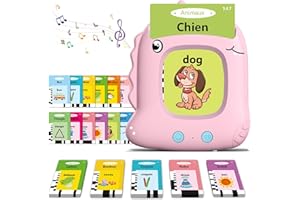 Chujayng Cartes Flash Parlantes pour Enfants 2 à 6 Ans,112 Feuilles 224 Mots, Cartes Parlante Montessori Français, Jouets éducatifs Bilingues/Français/Anglais(Rose)