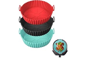 Atsmoce® 3 Pezzi 20 cm Teglia in Silicone per Friggitrice ad Aria, Cestello per Friggitrice ad Aria in Silicone, Adatto per Friggitrice ad Aria, Forno, Riutilizzabile e semplice da pulire (B)