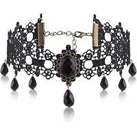 Allereyae Vintage Black Lace Choker Necklace With Teardrop Crystal - Gothic Victorian Jewelry For Women - View #3