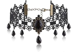 Yolev Gothic Lace Choker Necklace with Teardrop Pendant for Women Girls Cosplay Party