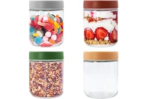 Vexillic Vasos Yogurtera con Tapa, 4 Pezzi 500 ML Frascos de Vidrio con Tapa Botes Cristal Conservas y Preparación de Comidas Tarros Herméticos