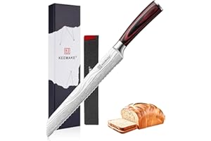 KEEMAKE Couteau Cuisine à Pain 20 cm, Couteau a Pain Professionnel avec Fourreau de Lame, Couteaux de Cuisine en Acier Inoxydable pour Boulangerie
