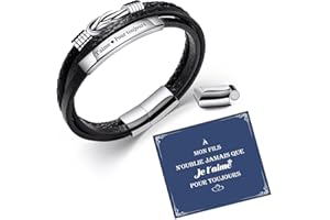 SUNSH Idée Cadeaux Homme,Bracelet Homme,Cadeaux D'anniversaire,Cadeaux Pour Papa/Fils/Homme/Petit Ami/Mari,Noël,Saint-Valentin,Cadeaux De Noël Pour Homme,Bracelet En Cuir En Acier Inoxydable