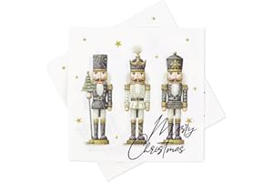 TUTUKYLE Serviette de Table Noel 32 Pièces, Motif Casse-noisette, 33 x 33 cm Serviette Noel Papier, Décoration Table Noel, Serviettes Casse-noisette pour Noël Hiver