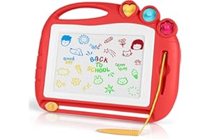 OFFCUP Pizarra Magnética Infantil, Almohadilla Borrable de Escritura Dibujo con 3 Sellos Mágicas y 1 Bolígrafo, Juguetes Educativos para Niños y Niñas 1 2 3 Regalos de Cumpleaños (Rojo)
