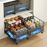 HABITELLO Set of 2 Removable Drawers for Kitchen, Adjustable Width 32-50 cm | Telescopic Under Sink Organizer, Adhesive Slidi