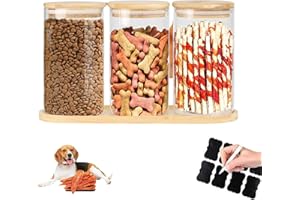 APITOS Dog Treat Container-Dog Treat Jar-Cat Treat Container Glass & Bamboo Combo Set, with 3 Glass Jars and1bambootray,Fashionable Treat Containers with Lids for Pets,for Cat Dog Treat Organizer