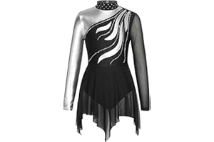 Alvivi Vestido Brillante de Danza para Niña Manga Larga Maillot con Falda Ballet Tul Vestido de Patinaje Artístico Disfraz de Bailarina Competición 5-16 Años