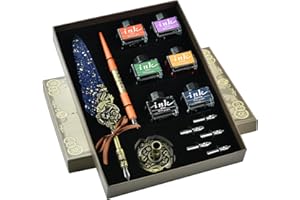 Hethrone Kalligraphie Stifte Set mit Multicolor Tinten Feder Federkiel Stift aus Holz Dip Stifte (Blau)