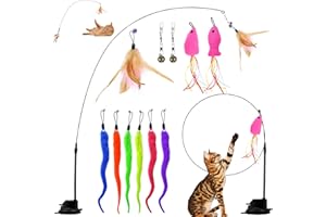 BAERTMY Jouet pour Chat Interieur Jouets pour Chats Interactif Jeux pour Chaton Interactifs avec Cloche Plume et Ventouse Jouer pour Chat Canne a Peche Cat Toy Cadeau Jeu pour Chat Appartement