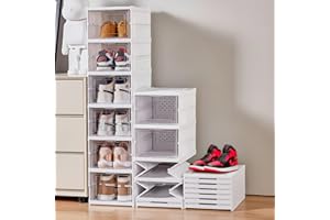 PrettyKrafts 6-Tier Collapsible Shoe Rack with Door Heavy Duty Plastic Sneaker Crates Transparent Shoe Boxes Sneaker Shoe Stand Organiser for Heels, Boots, Loafers, Slippers (26 x35 x 90 cm)