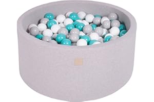 MEOWBABY Piscina di Palline per Bambini - Tondo 90x40cm Piscine con 300 Palline Colorate, Cotone, Grigio Chiaro: Turchese/Bianco/Grigio