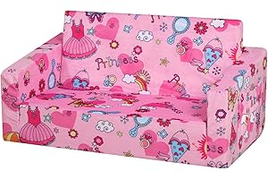 PWTJ Kid Sofa Couch, Double Seat 2 in 1 Flip Open Children Foam Sofa for Kid Gift (Pink)