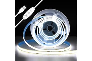 iNextStation 5V USB COB LED Strip Light Cold White 6000K, 6.6ft/2M 640LEDs LED Strips Dimmable, CRI 93+, Flexible LED Tape Lights for TV Backlight, Cupboard, Mirror, Wardrobe, Home Decor