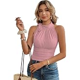 Sugathari Women's Elegant High Neck Bow Detail Tank Top – Chic Sleeveless Ribbed Blouse in Beige | Summer Casual & Stylish Fa