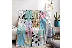 IUNTWEIE Przytulny koc dla kota, 150 x 200 cm, z kreskówki, kotek, przytulny koc polarowy z nadrukiem 3D, miękki, ciepły koc polarowy jako narzuta na sofę, narzuta na łóżko, koc do salonu (A, 150 x 200 cm)