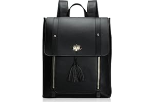 Estarer Womens Laptop Backpack 15.6“ Large PU Leather Rucksack Handbag for Work School College (Black)