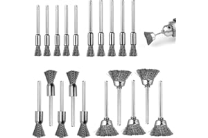 HAPPOW 20 spazzole in acciaio, avvitatore a batteria, spazzola metallica in acciaio inox, fusto da 3 mm, 4 misure (5/6/8/15 mm), spazzola metallica per Dremel, spazzole abrasive per lucidatura