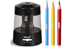 ZMOL Electric Pencil Sharpener Battery Operated Power Kids for Colored & Jumbo Pencils No.2/(6-12mm) - Safe & Easy Use Plug in Portable with (AC Adapter,USB, Battery) for Classroom/Office/Home Black