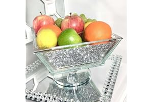 Biznest XL Silver Glass Fruit Bowl Bling Crushed Diamond Gifts for All Occasion Home Decor