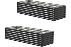 Amopatio Set di 2 Orto Rialzato in Acciaio Zincato per Giardino Esterno, Fioriera da Esterno 1300L, Ortaggi, Erbe e Fiori, Cassone Orto Grande, 240x90x60 cm, Nero
