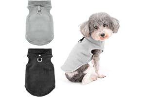 EOAMGO Hundepullover Kleine Hunde, 2Packungen Hundejacke Winter Hundemantel Für Kleine Hunde, Hundemantel Fleece mit D-Ringen Hundejacke Winter Für Innen- und Außenkleidung (Schwarz, grau) (L)