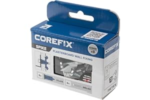 Corefix Spike Heavy Duty Plasterboard Fixings 8 Pack, DIY Kit with M5x40mm Screws. Easy to Install with NO Drill Required. Drywall Anchor, Wall Plug Alternative Suitable for All Plasterboard Types.