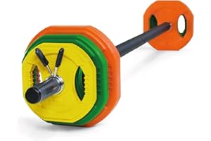 JOWY HxG. Juego Body Pump, Juego con Discos y Barra combinables hasta 17,5 kg, Ideal para la práctica de Ejercicios de Crosstraining o musculación y finess. Tu casa es tu Gimnasio.