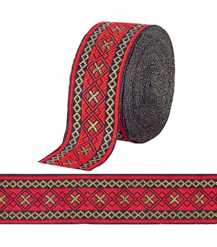 Ruban Tyrolien GORGECRAFT 7m - Jacquard Ethnique à Paillettes Argent - 33mm