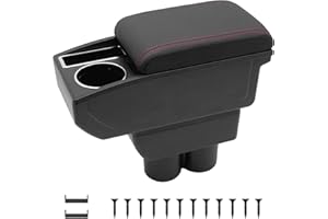 KAERGK Braccioli auto per Suzuki Jimny 2007-2018 Console centrali per auto Doppio spazio con portabevande Facile da montare, comoda e resistente pelle nera (linea rossa)