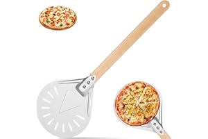 Aurobest 7 Pollici Pala Pizza Forata con Manico Antiscivolo, Palino per Pizza in Alluminio Anodizzato Duro, Spatola Pizza Tonda Professionale, Paletta Girare Resistente per Casa Pane Fatta