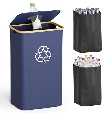 27 Gallon Recycling Bin For Kitchen - 103L Large Indoor Bin With 2 Removable Bags