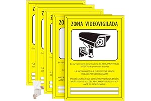DAOUZL Señal Zona Videovigilada, Cartel Videovigilancia 30x 21cm, Carteles de Zona Videovigilada, Cartel Zona Videovigilada Interior/Exterior, PVC, con Autoadhesivo y Agujeros Pretaladrados (5)