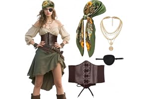 KASAHARA Mittelalter Piratenkostüm Korsett Piratin Kostüm Accessories Damen Kopftuch Bandanas Taillengürtel Augenklappe Halloween Fasching Mottoparty Cosplay Outfit