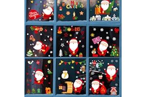 Tuofang Adesivi Natalizi per Finestre, 9 Fogli Natale Adesivi Finestre Vetro, PVC Statiche Vetrofanie Natalizie, Rimovibile Fai da Te Vetrofanie Addobbi Natalizie, per Vetrina Finestre Porte (A)