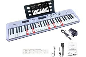Funtaki Interactive 61-Key Digital Pianos for Students Kids - Light Up Keys, 200 rhyhms,200 tones & 60 Demo Songs, Portable Electric Piano Keyboard white