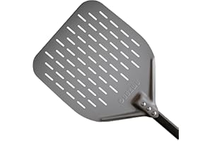 AMZBBQ Pelle à pizza de qualité supérieure - 35 x 35 x 71 cm - Pelle à pizza perforée en aluminium anodisé dur pour glisser facilement sur la pierre à pizza - Accessoire de barbecue - Cadeau pour