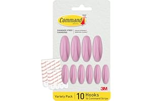 Command Crochets Adhésifs Couleur Lilas - 10 crochets (4 grands, 6 moyens) & 16 languettes adhésives (8 grandes, 8 moyennes) - Accrochez, décorez & organiser sans dommage