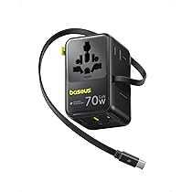 Baseus Powerbank 20.000mAh 45W met geïntegreerde USB-C kabel, QPow3 Power Bank PD3.0 QC4.0, 3 USB-C, 1 USB-A, draagbare oplader voor iPhone 16/15/14 Pro Max, iPad, Galaxy, blauw