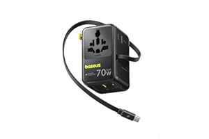 Baseus Enercore Adattatore da Viaggio Universale 70W con Cavo Estraibile, Spina Universale con 2AC + 2USB A + USB C, Adattatore Internazionale per USA, Regno Unito, Giappone, Thailandia, Australia